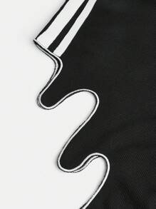 少女针织纯色拼布立领不对称下摆连衣裙