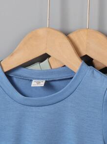 SHEIN Young Boy Solid Color Round Neck Short Sleeve T-Shirt - Multicolor - View 4