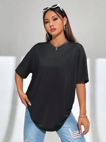 SHEIN Coolane Camiseta Con Gráfico De Carro Y Corte Fuera Del Hombro - Negro - Ver 5