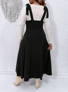SHEIN LUNE Plus Tie Shoulder Pinafore Dress Without Tee - Black - View 2