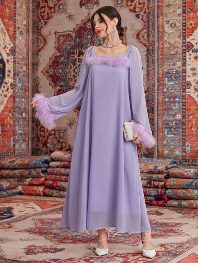 Al Najma 女士拼接長袖阿拉伯傳統長袍