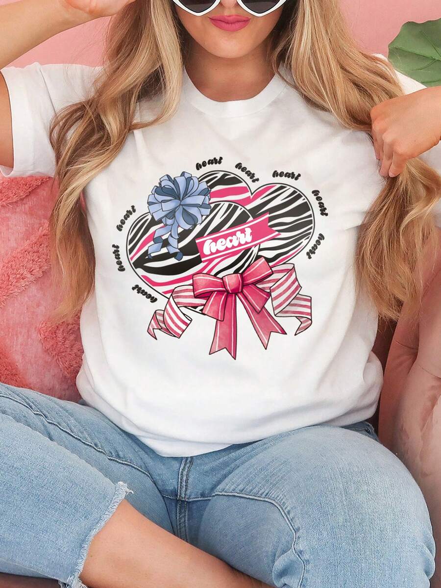 Calvaya Plus Size Printed Short Sleeve T-Shirt - White - View 1