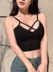 DAZY Lace Trim Cropped Camisole Top For Summer Going Out Tops