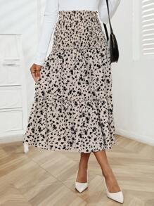 SHEIN LUNE Women's Floral Print Shirred Skirt