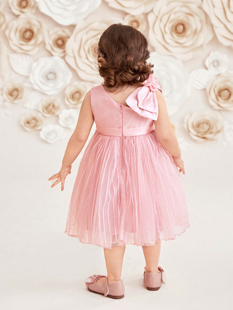 DRMZ Baby Girl Baby Girl Elegant Mesh & Bowknot Patchwork Sleeveless Dress
