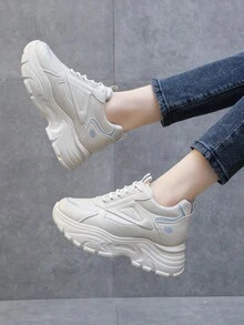 Women's Thick Bottom Chunky Sneakers With Soft Sole - Beige - View 2