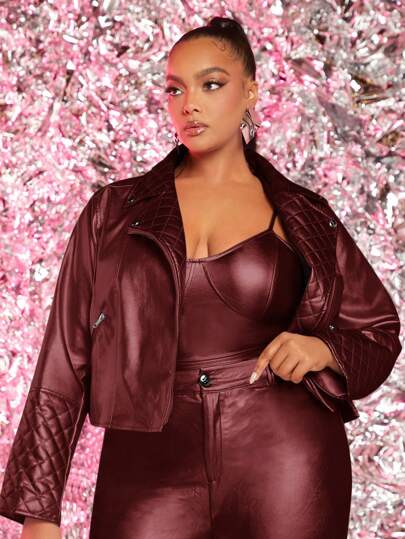 SHEIN SXY Plus Size Collared Cropped Jacket