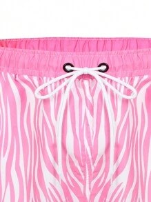 Manfinity VDAYZ Men's Zebra Stripe Beach Shorts With Diagonal Pockets - Pink - View 4