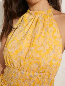 SHEIN Unity Vestido Con Estampado Halter Y Volantes En Capas - Amarillo - Ver 5