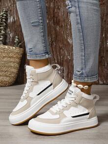 2021春秋款厚底女高幫運動鞋,原創小眾學院風休閒鞋 - 彩色 - 查看 2