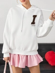 SHEIN Essnce Valentine's Day "HI" Couple Hoodie For Girlfriend, White - White - View 6