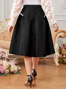 SHEIN Leap Crew Teen Girls' Jacquard Skirt With Rhinestone Decoration - Black - View 2