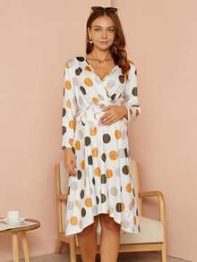 Maternity Fashionable Colorful Polka Dot Nursing Dress - Multicolor - View 4