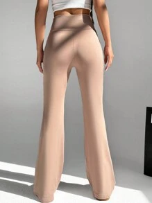 SHEIN EZwear 女士不對稱高腰喇叭褲 - 咖啡棕 - 查看 2