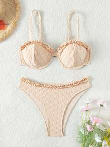 SHEIN Swim Women's Two Pieces Bikini Set With Special Fabric Shoulder Straps And Lace Trim For Summer Vacation Beachwear Wedding Summer Beach - Coral Orange - View 8