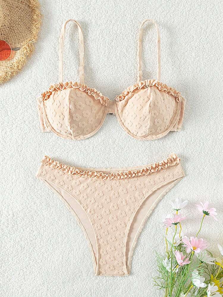 Women's Two Pieces Bikini Set With Special Fabric Shoulder Straps And Lace Trim For Summer Vacation Beachwear Wedding Summer Beach