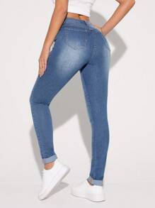 SHEIN Tall 女士緊身牛仔褲 - 中等水洗藍 - 查看 3