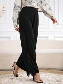 Modelyn Pantalones Anchos Casuales De Color Sólido Con Encaje