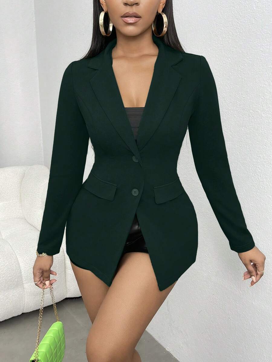 SHEIN SXY Chaqueta De Traje De Color Sólido - Verde - Ver 1
