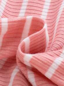2pcs/Pack Young Girls' Striped Skirt Two Pieces Set, School, Campus, College - Pink - View 3