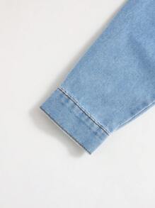 SHEIN 青少年男孩寬鬆牛仔襯衫,帶有字母印花,長袖 - 淺色水洗藍 - 查看 5