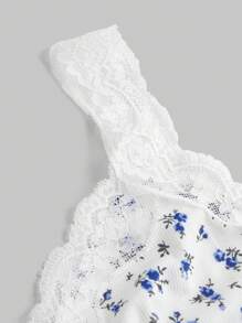 SHEIN Teen Girl Knitted Spliced Lace Trim Floral Pattern Casual Camisole Tank Top Top