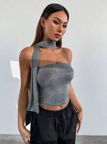 Flirla 閃亮無肩帶上衣