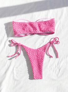 Swim Mod 女性紋理無肩帶比基尼套裝 - 玫紅色 - 查看 2