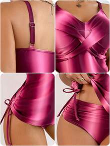 Swim DD+ Tankini de traje de baño con espalda cruzada y efecto tie-dye para san valentín - Multicolor - Ver 7