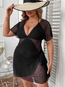 SHEIN Swim Curve 1 pieza Vestido de kimono envolvente con nudo de talla grande para el festival de música de verano