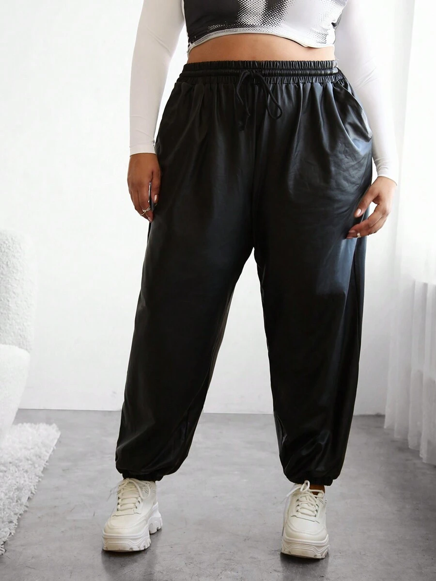 SHEIN CURVE+ Hơn Eo dây rút Quần thả đũng quần - Màu Tím - Xem 1