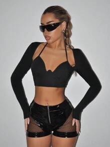 SHEIN ICON Solid Color Cropped T-Shirt - Black - View 3