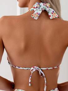 SHEIN Swim 隨機花卉印花打結背部比基尼套裝,嘉年華會 - 彩色 - 查看 4