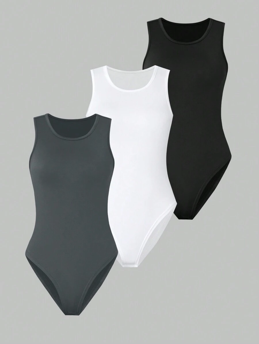 SHEIN LUNE 3pcs Round Neck Sleeveless Bodysuit - Multicolor - View 1