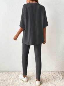 SHEIN LUNE Zweiteiliges Set Aus Rippstrick Für Damen