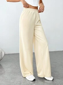 Muchica Valentine's Day Women's Elastic Waist Sweatpants, Letter Printed - Apricot - View 3