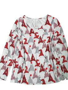 Plus Size Women's Christmas Pattern Long Sleeve Top - White - View 5