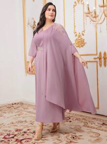 Modelyn Plus Size Floral Embroidery V-Neck Dress