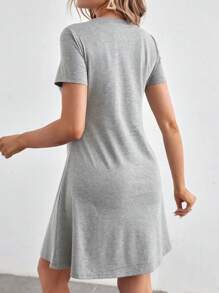 SHEIN Tall 女士短袖休閒連衣裙 - 灰色 - 查看 2