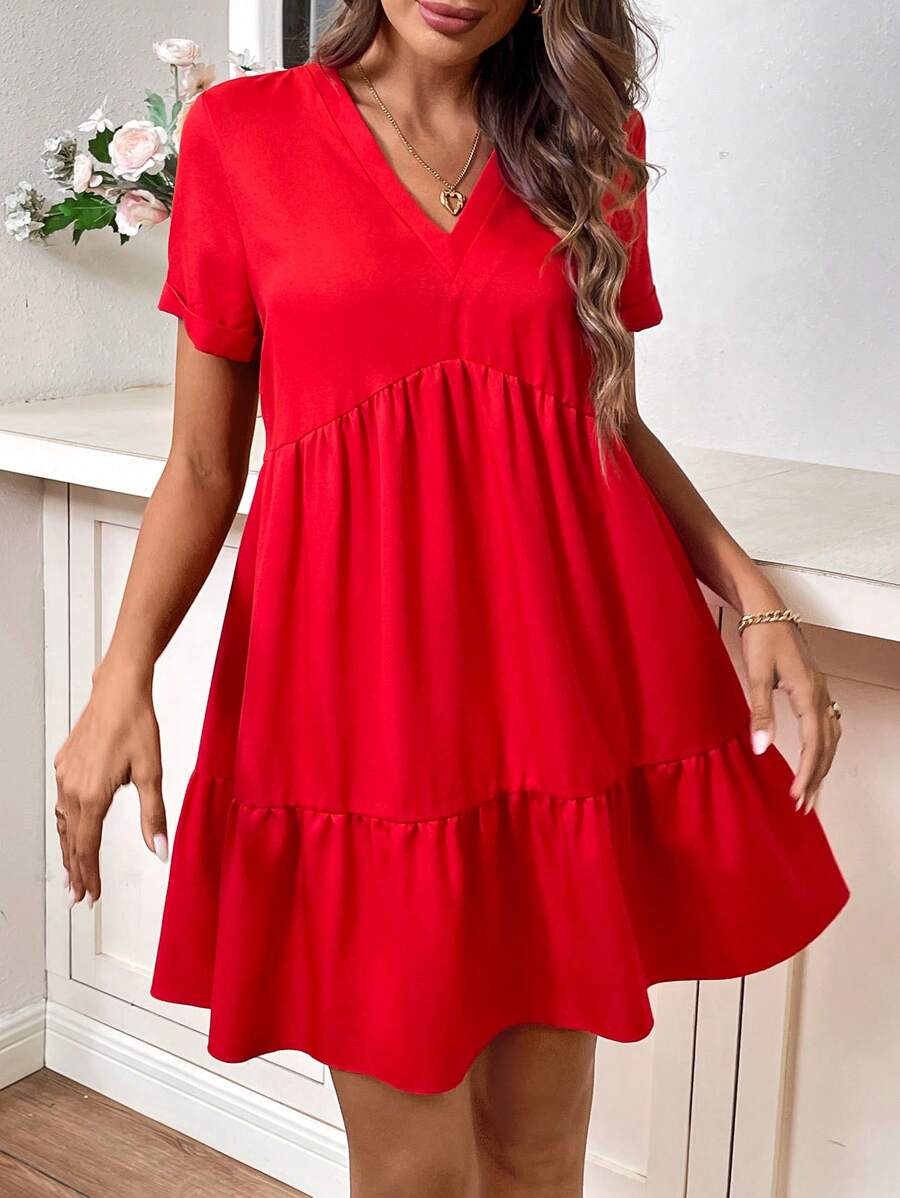 SHEIN LUNE Valentine's Day Limited Edition Women's Red Doll Dress - Red - View 1