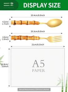 SHEIN Basic living Bamboo Gold Set 18/8 Stainless Steel Tableware Set Natural Bamboo Utensil Flatware Set Spoon Fork Knives Bamboo Handle Cutlery Set for Kitchen Wedding Home Restaurant Party,Creative Flatware For Dining,2 Pieces/set - Gold - View 5