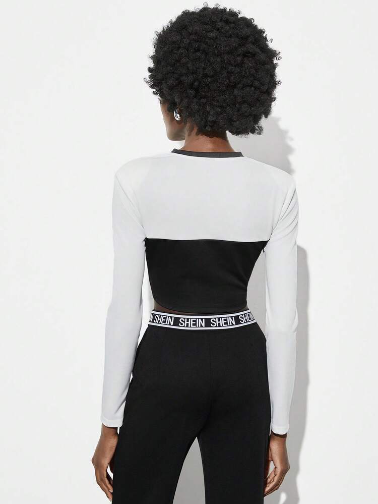 SHEIN Maija Women's Color Blocking Long Sleeve Cropped T-Shirt
