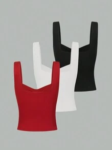Chiquease Solid Color Tank Top For Summer With Pleated Detail - Black - View 2
