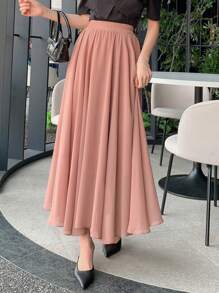 DAZY Women's Solid Color Elastic Waist Skirt,Fall Clothes - Pink - View 5