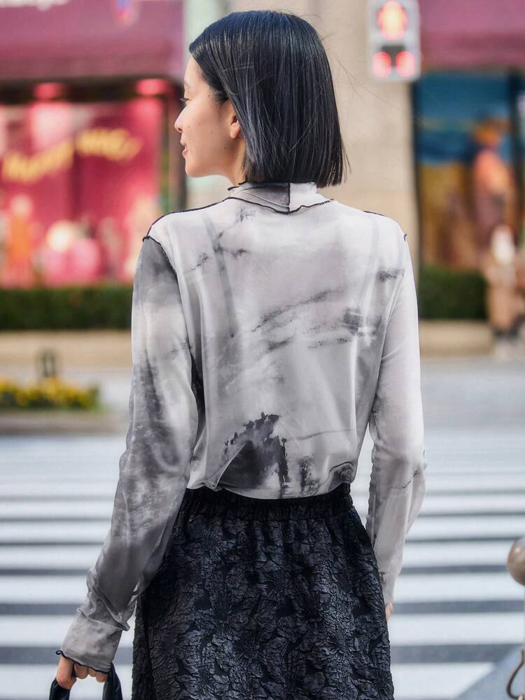 Women's Tie-Dye Long Sleeve Top Turtleneck Women