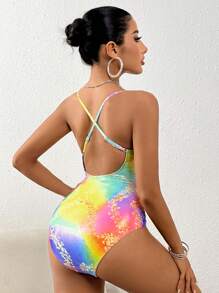 女款紮染細肩帶連身泳衣嘉年華 - 彩色 - 查看 2