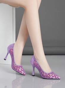 New Spring Autumn Women's Pointed Toe Thin Heel High Heel Pumps Low Vamp Shoes In Purple - Lilac Purple - View 4