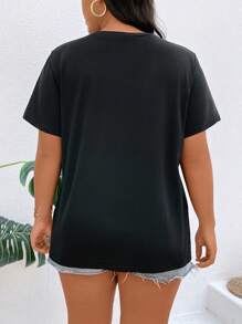 SHEIN LUNE Plus Cut Out Ripped Tee - Black - View 2