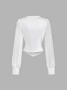 Sweetra Women's V-Neck Long Sleeve Blouse - White - View 2
