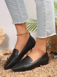 女士時尚舒適的蛇紋紋路無鞋帶平底鞋,隨機印花,黑色 - 黑色 - 查看 1